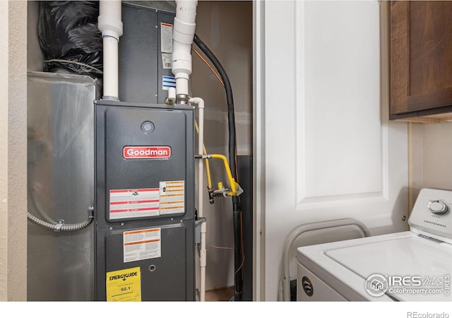 utility room with washer / dryer and heating unit
