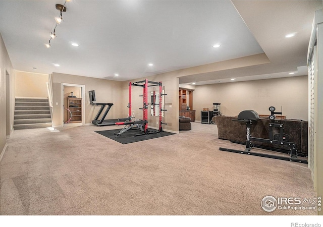 4609 Freehold Dr, Windsor, CO 80550 - exercise area featuring carpet floors and recessed lighting