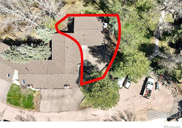 4888 Silver Spruce Ln, Evergreen, CO 80439 - aerial view of property and surrounding area with property boundaries highlighted
