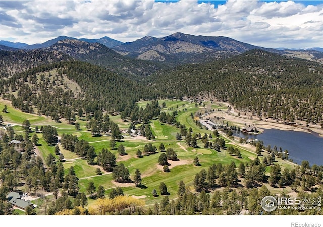 4888 Silver Spruce Ln, Evergreen, CO 80439 - aerial view of a water and mountain view, a golf club, and a heavily wooded area