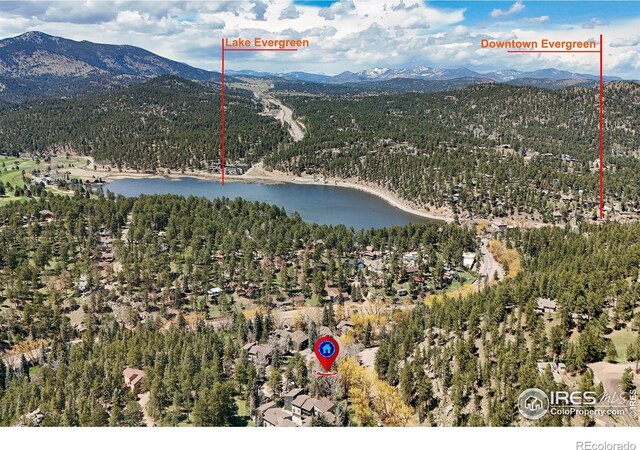 4888 Silver Spruce Ln, Evergreen, CO 80439 - aerial overview of property's location featuring a water and mountain view and a forest