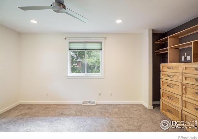 4760 Lee Cir, Boulder, CO 80303 - unfurnished bedroom featuring light carpet, baseboards, recessed lighting, and a ceiling fan