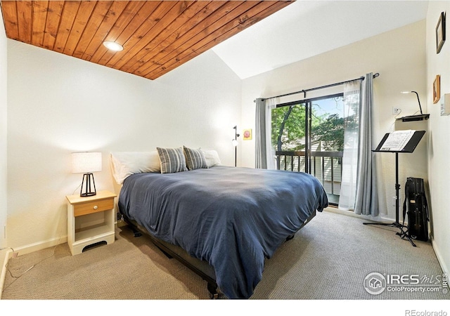 5016 Buckingham Rd Unit 4, Boulder, CO 80301 - bedroom featuring access to outside, carpet flooring, lofted ceiling, and wooden ceiling