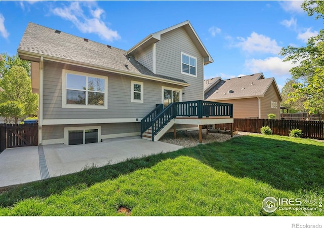 4045 Stoney Creek Dr, Fort Collins, CO 80525 - rear view of property featuring a patio area, a wooden deck, and a shingled roof