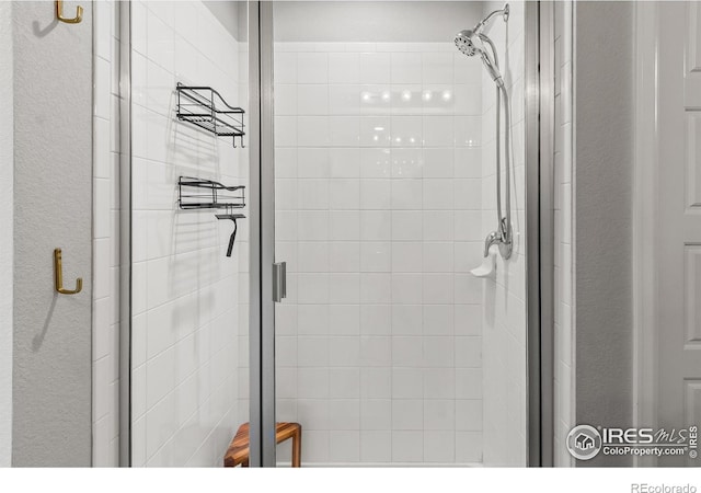 bathroom with a shower stall