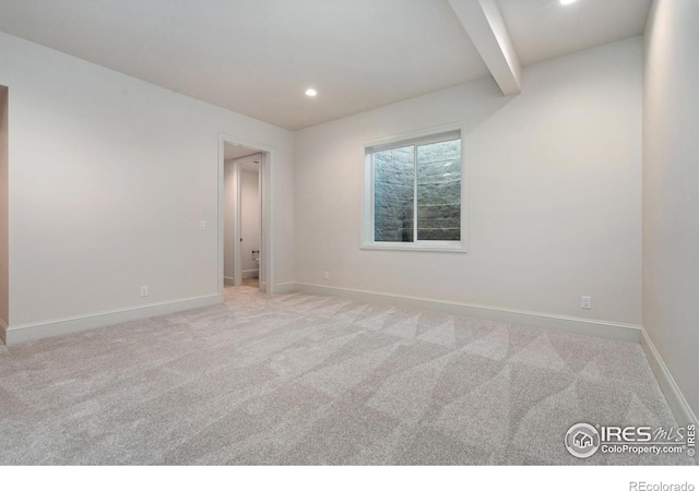 951 Warbling Dr, Windsor, CO 80550 - carpeted spare room with recessed lighting, baseboards, and beamed ceiling