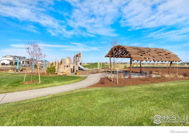 951 Warbling Dr, Windsor, CO 80550 - community jungle gym featuring a yard and a gazebo