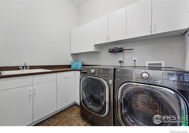 5145 Denver St, Boulder, CO 80304 - washroom featuring washer and clothes dryer, cabinet space, and dark tile patterned floors