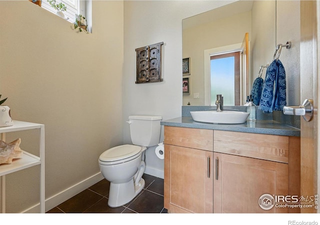 5145 Denver St, Boulder, CO 80304 - half bathroom featuring toilet, tile patterned flooring, vanity, and baseboards