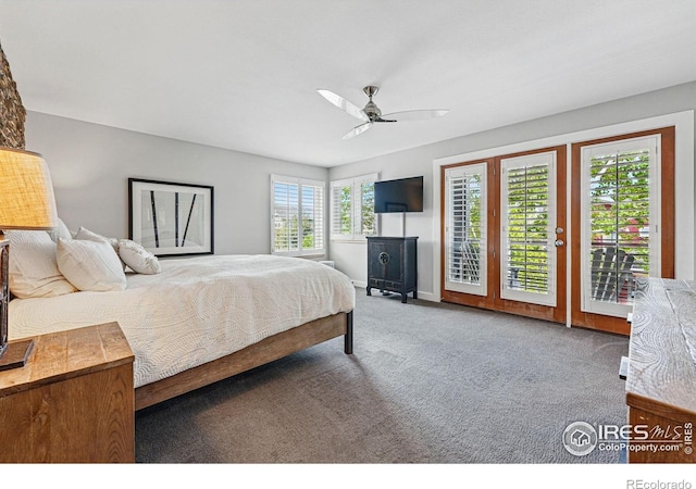 5145 Denver St, Boulder, CO 80304 - carpeted bedroom featuring access to exterior, a ceiling fan, and baseboards