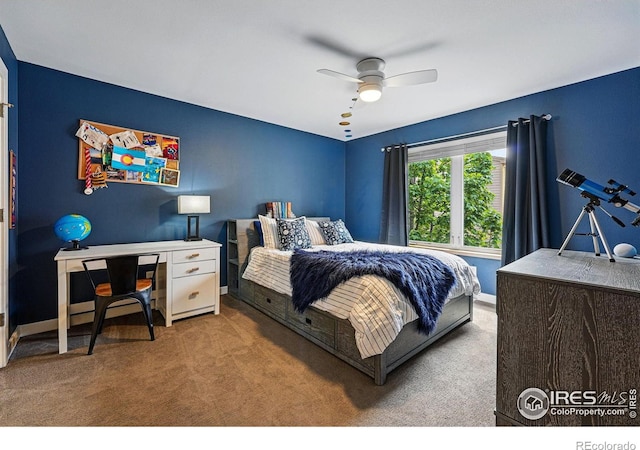 5145 Denver St, Boulder, CO 80304 - bedroom with carpet flooring, baseboards, and a ceiling fan