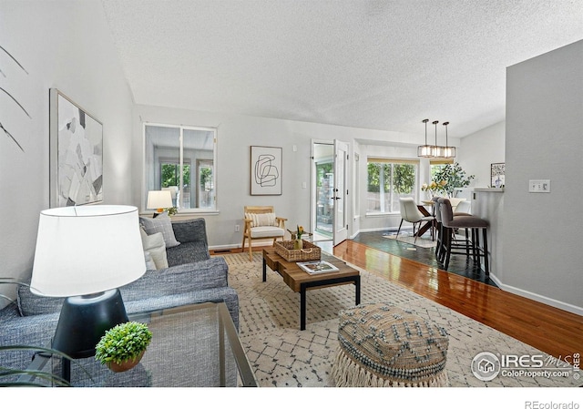 1970 Hamron Ct, Erie, CO 80516 - living area with wood finished floors, a textured ceiling, and baseboards
