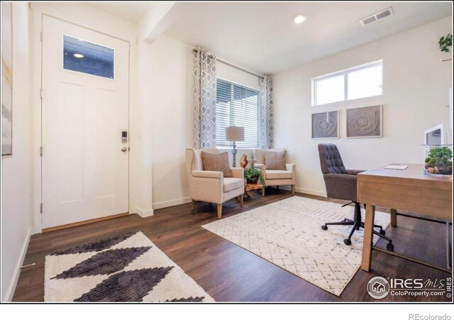 4204 Sandstone Dr, Mead, CO 80504 - home office with wood finished floors, baseboards, and recessed lighting