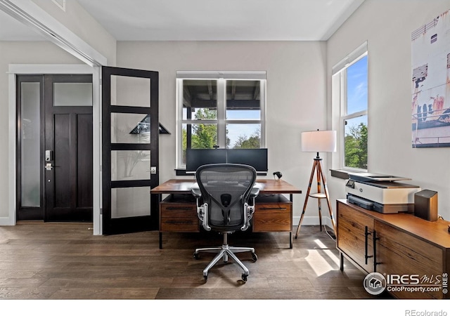 3663 Silverton St, Boulder, CO 80301 - office area featuring wood finished floors, healthy amount of natural light, and baseboards