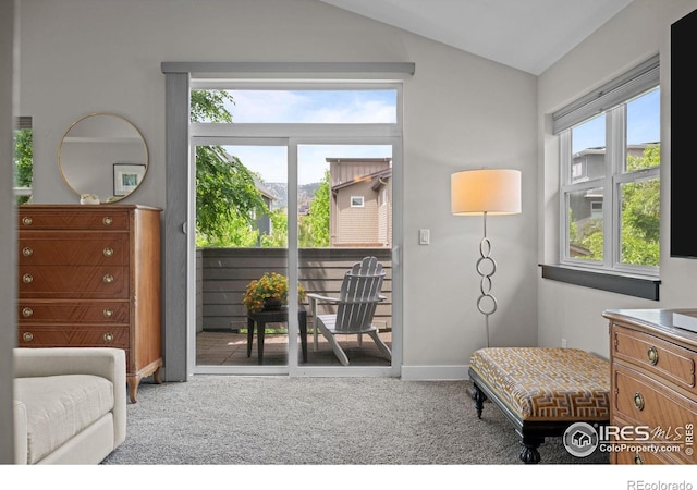 3663 Silverton St, Boulder, CO 80301 - living area with carpet floors, vaulted ceiling, and baseboards