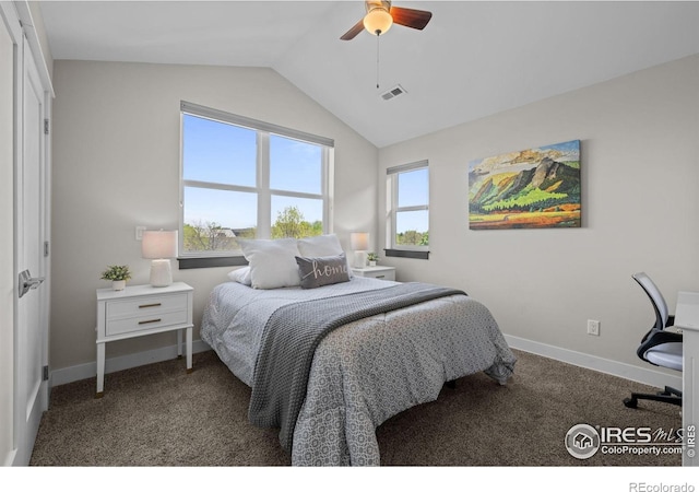 3663 Silverton St, Boulder, CO 80301 - bedroom featuring lofted ceiling, carpet, ceiling fan, and baseboards