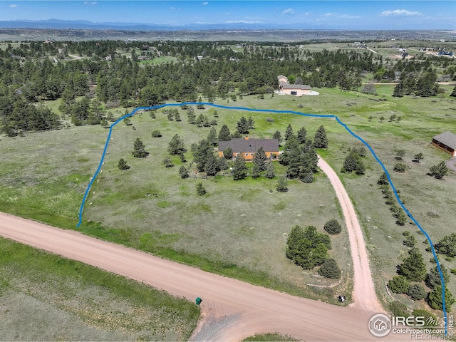 2219 Meadow Green Cir, Franktown, CO 80116 - aerial view of sparsely populated area with property boundaries highlighted