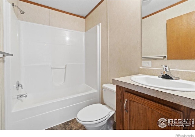 830 1st St # 14, Pierce, CO 80650 - bathroom with ornamental molding, toilet, vanity, and shower / tub combination