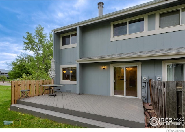 4140 Monroe Dr Unit C, Boulder, CO 80303 - rear view of property with a wooden deck, fence, and a shingled roof