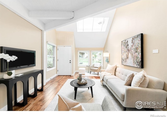 93 Benthaven Pl, Boulder, CO 80305 - living room with wood-type flooring, a skylight, and baseboards