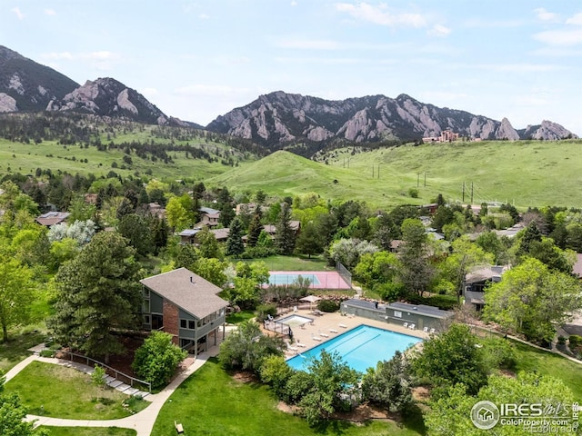 93 Benthaven Pl, Boulder, CO 80305 - bird's eye view of a pool area and a mountain backdrop