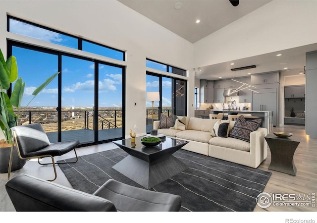 2123 Picture Point Dr, Windsor, CO 80550 - living room featuring wood finished floors and a towering ceiling