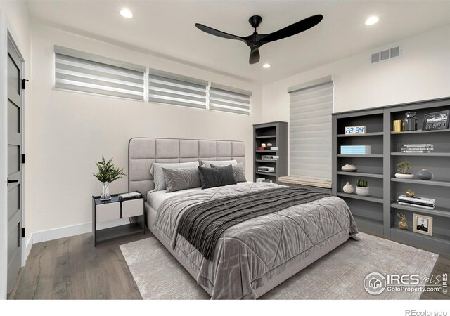 2123 Picture Point Dr, Windsor, CO 80550 - bedroom featuring wood finished floors, recessed lighting, baseboards, and a ceiling fan