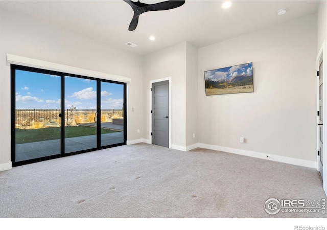 2123 Picture Point Dr, Windsor, CO 80550 - unfurnished bedroom featuring access to outside, carpet floors, baseboards, recessed lighting, and a ceiling fan