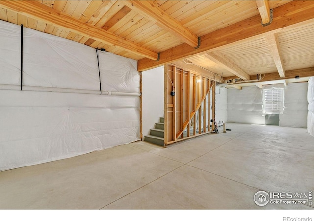 7864 5th St, Wellington, CO 80549 - below grade area with stairway and wood ceiling
