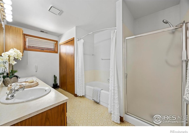 4560 Larkbunting Dr Unit 5D, Fort Collins, CO 80526 - bathroom with tile patterned floors, shower / tub combo, and double vanity