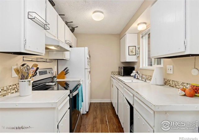 2709 Harvard St Unit 3, Fort Collins, CO 80525 - kitchen with appliances with stainless steel finishes, under cabinet range hood, a sink, tasteful backsplash, and white cabinets