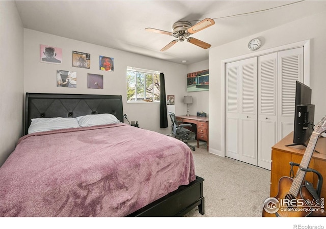 809 E Drake Rd Unit 107, Fort Collins, CO 80525 - bedroom featuring a closet, light colored carpet, an office area, and ceiling fan
