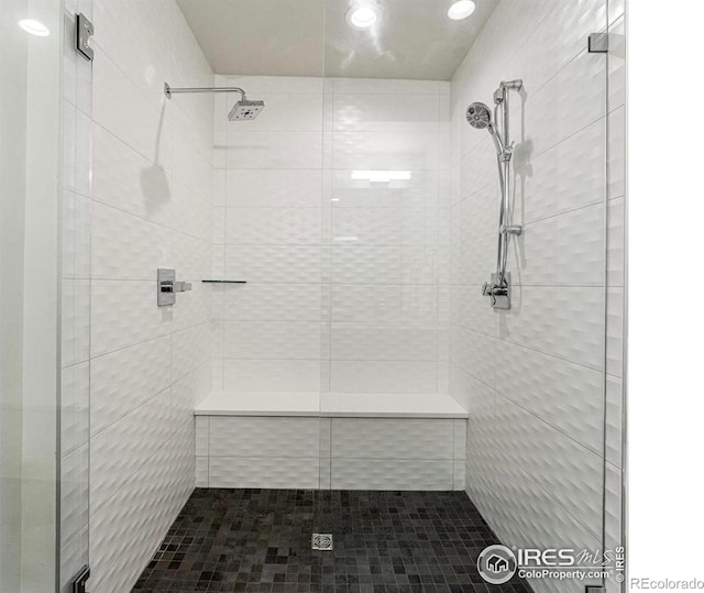 2625 W 25th Ave Unit 7, Denver, CO 80211 - bathroom featuring a stall shower, tile patterned flooring, and recessed lighting