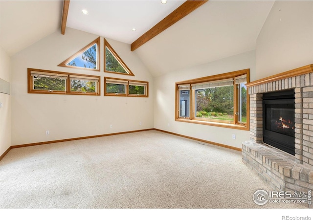10481 Oxford Rd, Longmont, CO 80504 - unfurnished living room with carpet flooring, baseboards, a fireplace, and recessed lighting