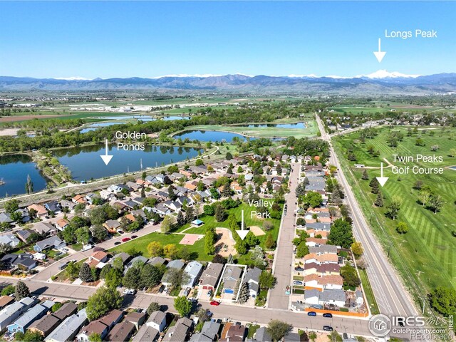 821 Hayden Ct, Longmont, CO 80503 - aerial view of property's location featuring a water and mountain view and nearby suburban area