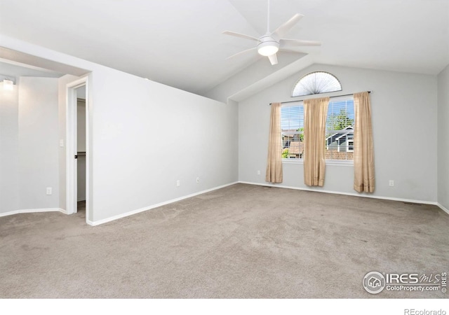3227 Honeysuckle Ct, Fort Collins, CO 80521 - unfurnished room with ceiling fan, carpet, vaulted ceiling, and baseboards