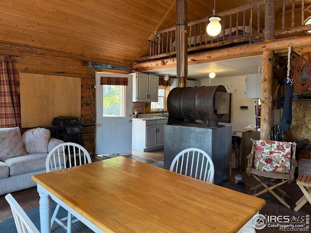 4911 Storm Mountain Dr, Drake, CO 80515 - dining area featuring wooden ceiling and vaulted ceiling