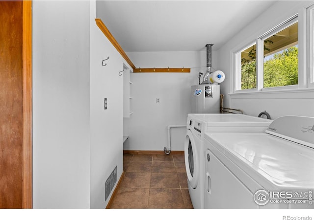 4743 Jay Rd, Boulder, CO 80301 - washroom featuring water heater, washer and clothes dryer, baseboards, and dark tile patterned flooring