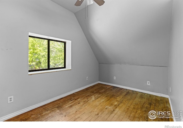 4743 Jay Rd, Boulder, CO 80301 - additional living space with lofted ceiling, a ceiling fan, hardwood / wood-style floors, and baseboards