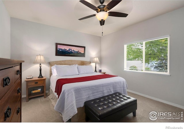 641 Yukon Ct, Windsor, CO 80550 - bedroom with light carpet, baseboards, and ceiling fan