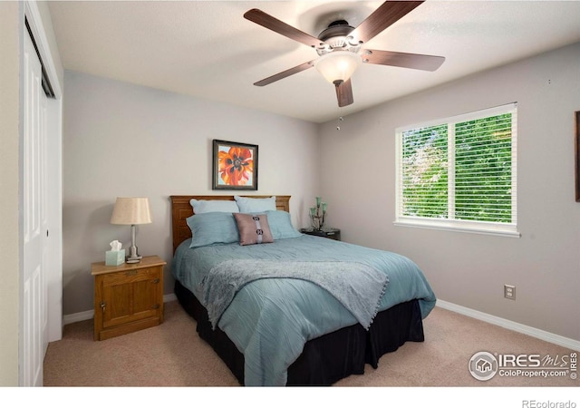 641 Yukon Ct, Windsor, CO 80550 - bedroom with carpet flooring, a closet, baseboards, and ceiling fan