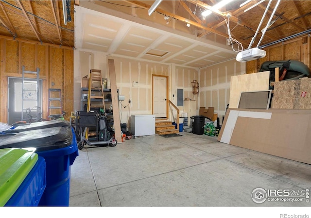 641 Yukon Ct, Windsor, CO 80550 - garage featuring a garage door opener and refrigerator