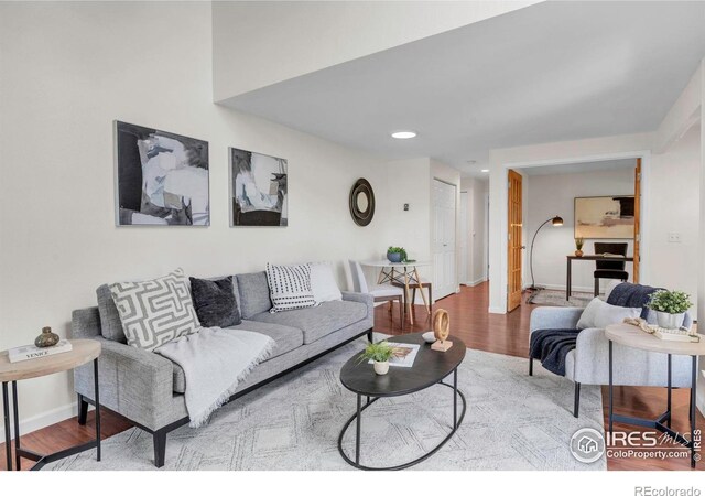 3193 Redstone Ln Unit B6, Boulder, CO 80305 - living area with wood finished floors, baseboards, and recessed lighting