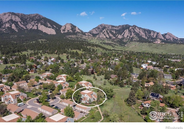 3193 Redstone Ln Unit B6, Boulder, CO 80305 - aerial view of property and surrounding area with a mountain backdrop and nearby suburban area
