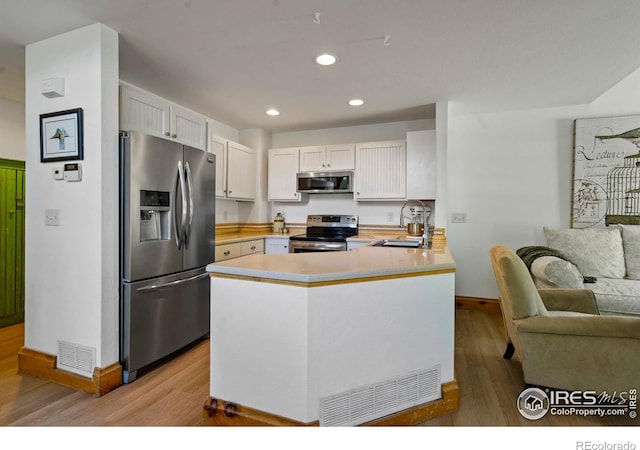 246 Rock Bridge Ln Unit 3, Windsor, CO 80550 - kitchen with appliances with stainless steel finishes, a sink, light wood-style flooring, baseboards, and open floor plan