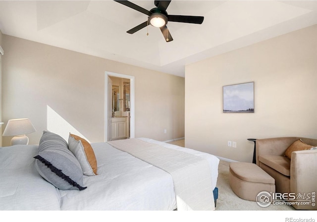 214 Tigercat Way, Fort Collins, CO 80524 - bedroom featuring carpet floors, a ceiling fan, and ensuite bath