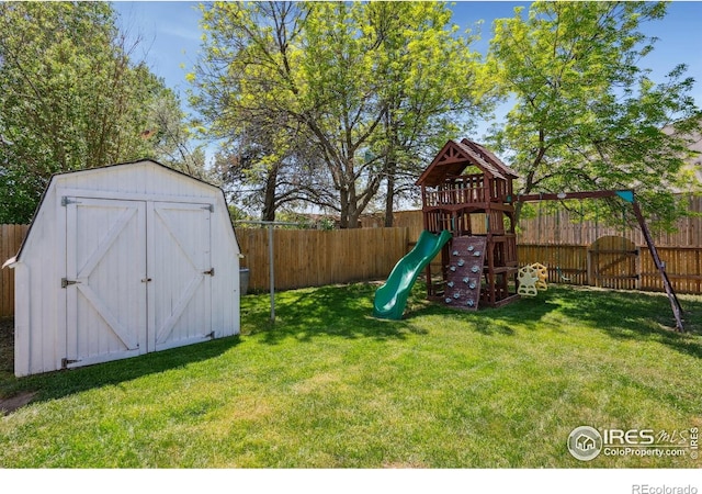 2812 Mango Pl, Loveland, CO 80537 - view of yard with a storage shed, a playground, and an outdoor structure
