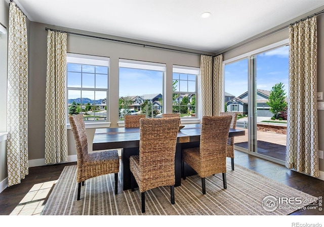 16069 Pikes Peak Dr, Broomfield, CO 80023 - dining area with wood finished floors, baseboards, and recessed lighting