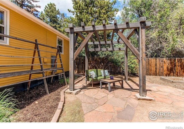 628 Endicott St, Fort Collins, CO 80524 - view of patio / terrace with a fenced backyard and outdoor lounge area