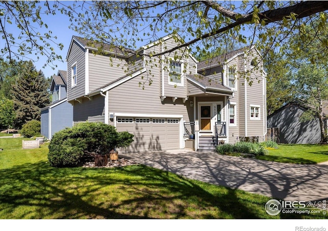 5523 Stonewall Pl, Boulder, CO 80303 - traditional-style home with driveway, an attached garage, and a front lawn